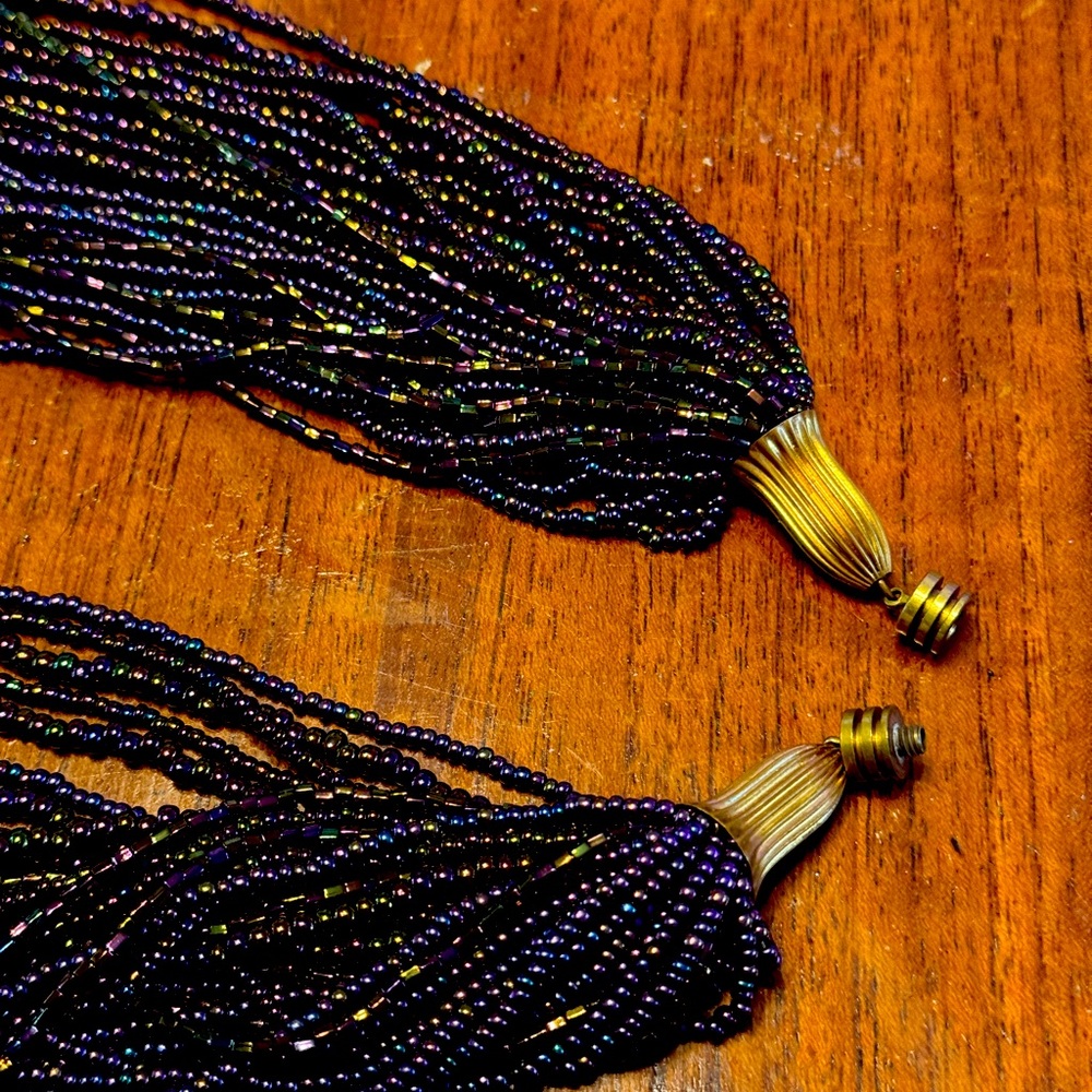 Iridescent Peacock multistrand seed bead necklace